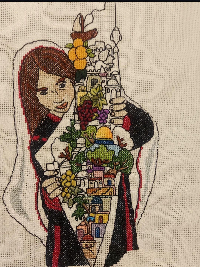 Palestinian Woman with Map Tatreez Wall Hanging