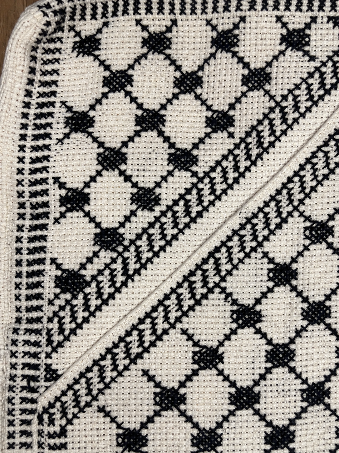 Black and Cream Lattice Tatreez Bag - embroidery detail