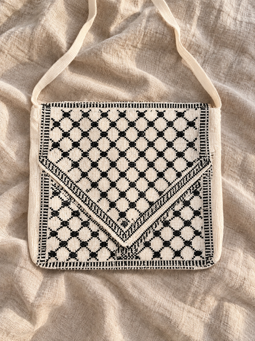 Black and Cream Lattice Tatreez Bag - styled product view
