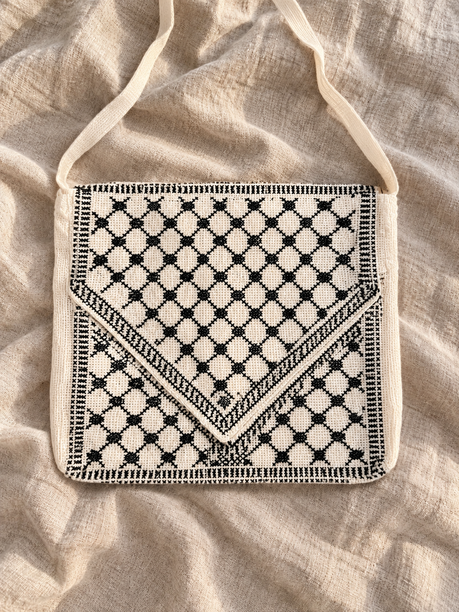 Black and Cream Lattice Tatreez Bag - styled product view
