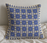 Blue Floral Tatreez Cushion Cover - Cream