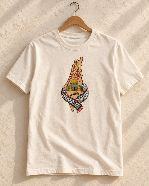Al-Aqsa & Keffiyeh Map Tatreez T-Shirt - Cream, main