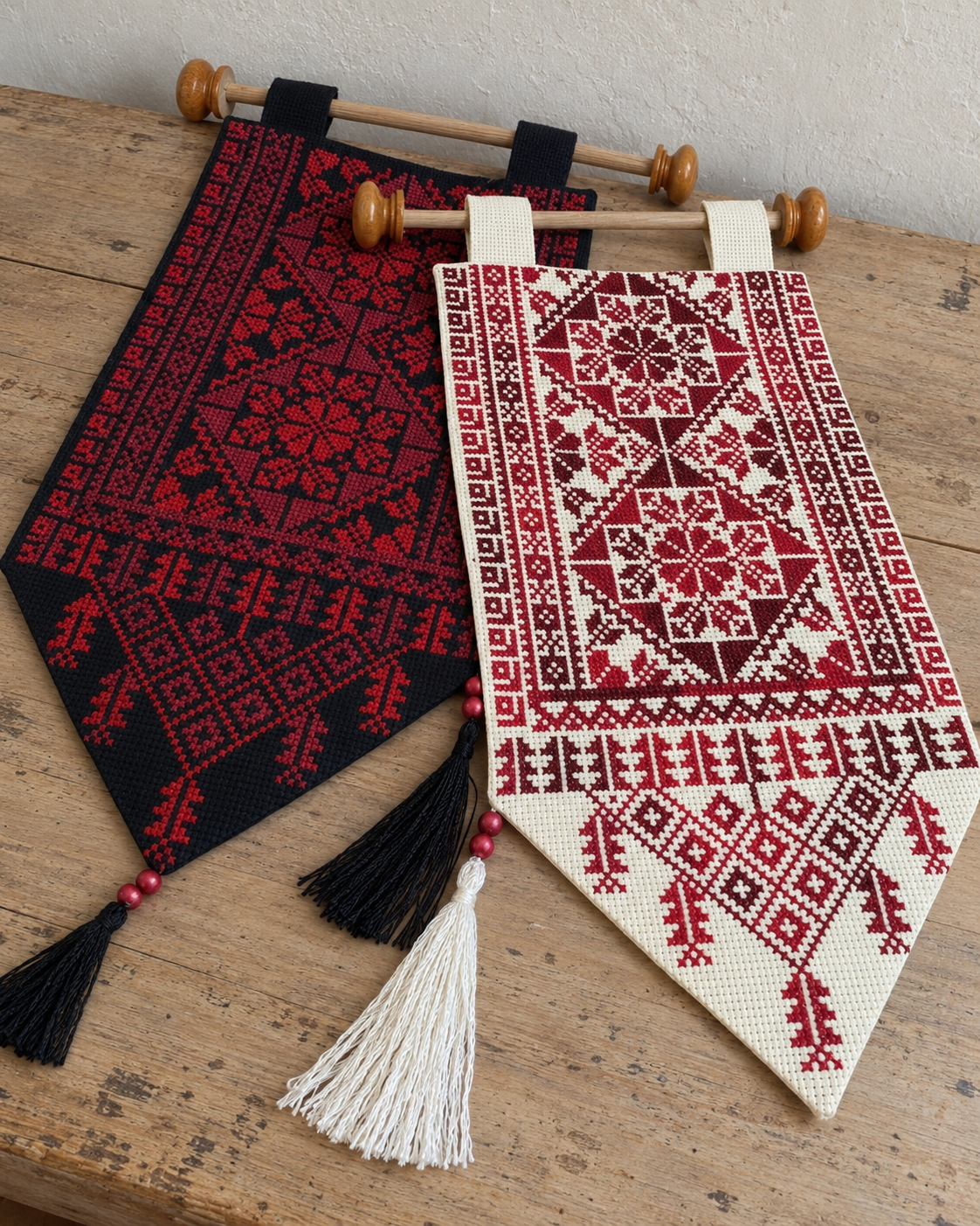 Geometric Tatreez Wall Hanging - Black or White - product view
