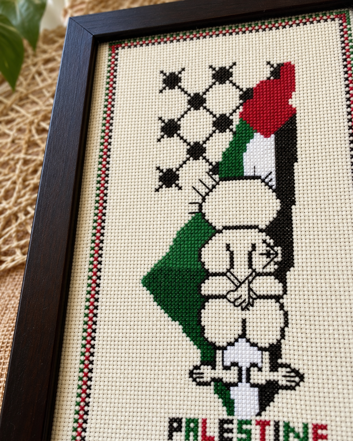 Handala Palestine Map Tatreez Art - embroidery close up