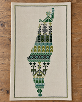 Arte de Tatreez con mapa de Palestina - Motivos verdes - Sin marco