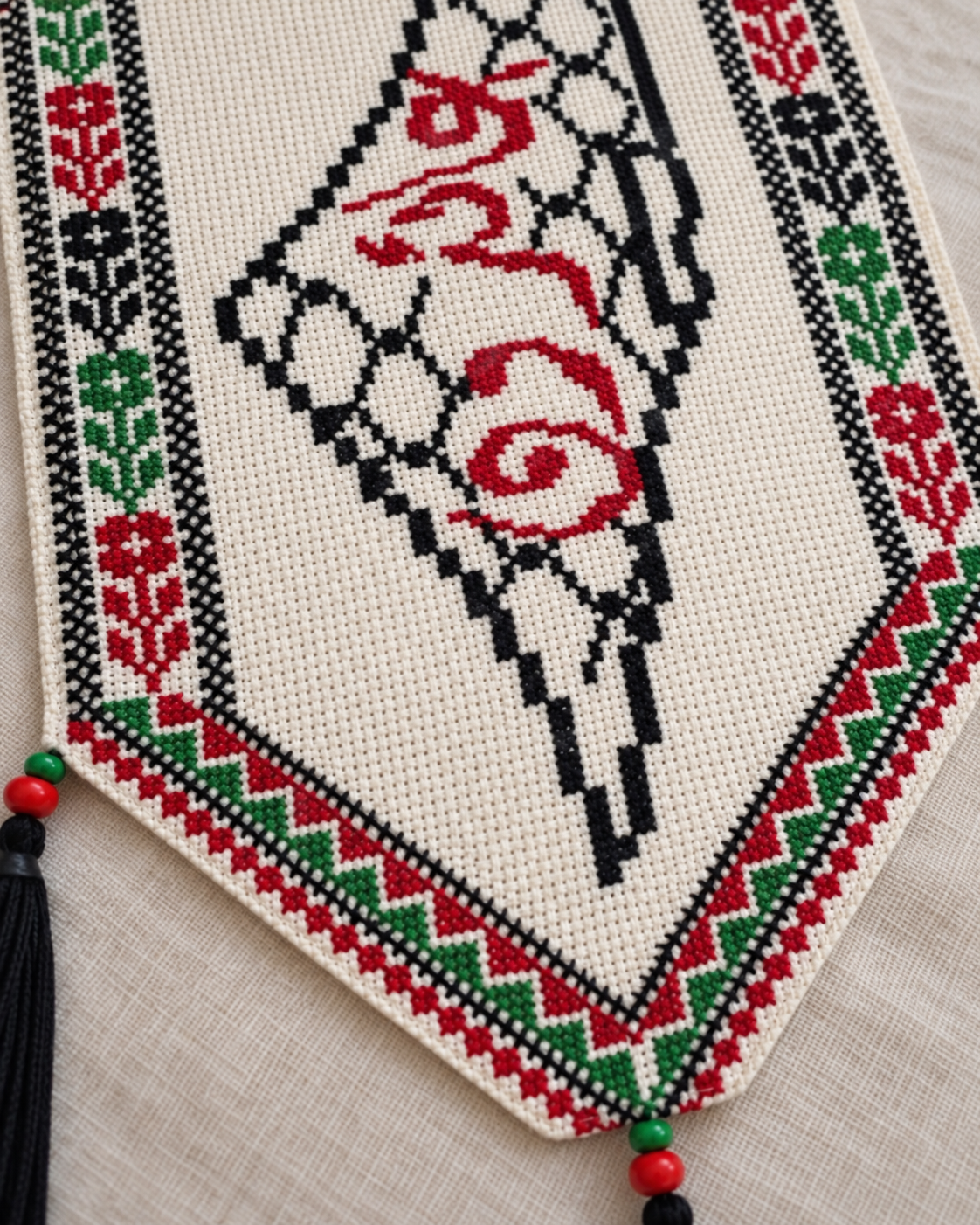 Palestine Keffiyeh Map Tatreez Wall Hanging - embroidery close up