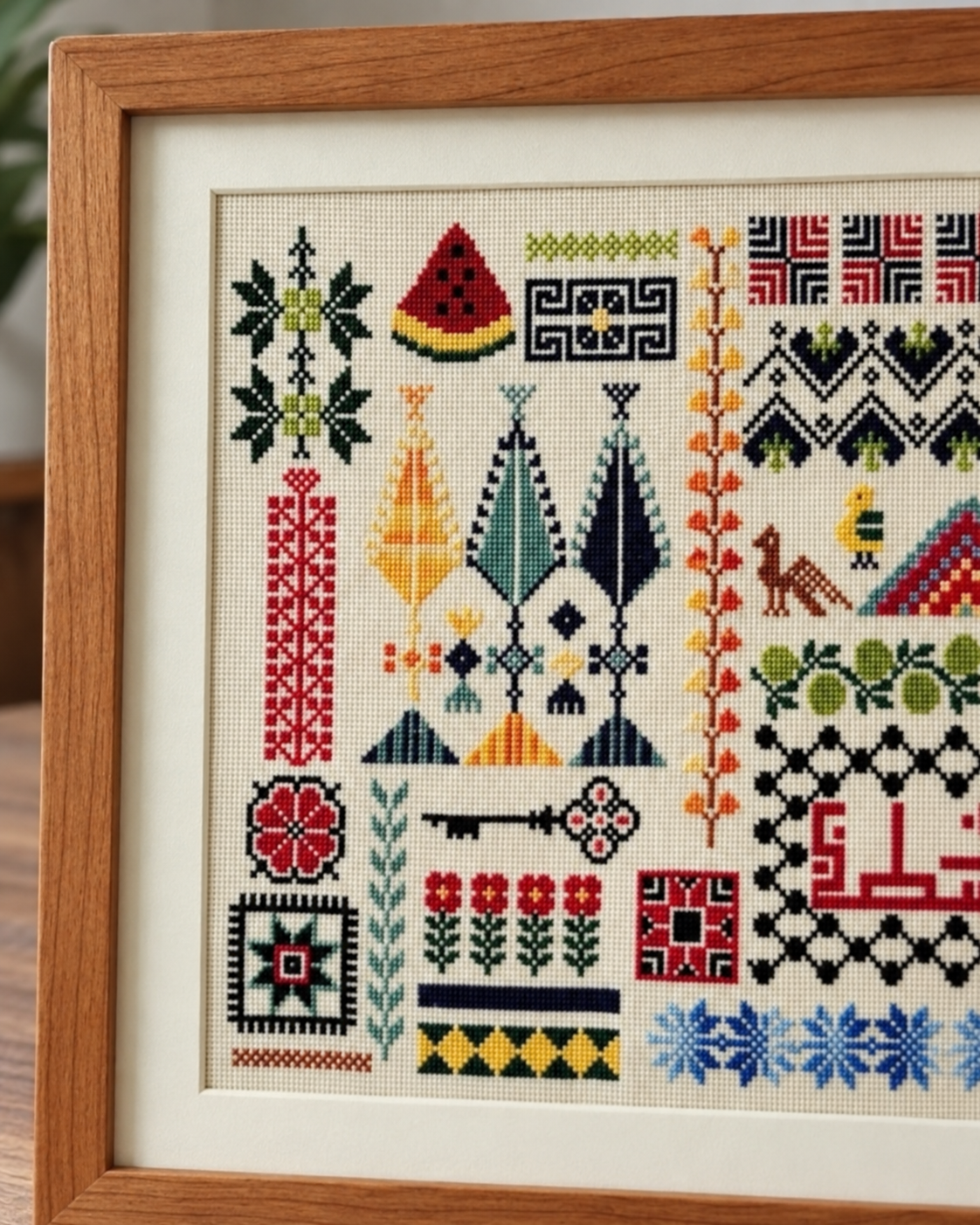 Palestinian Motif Sampler Tatreez Art - embroidery close up
