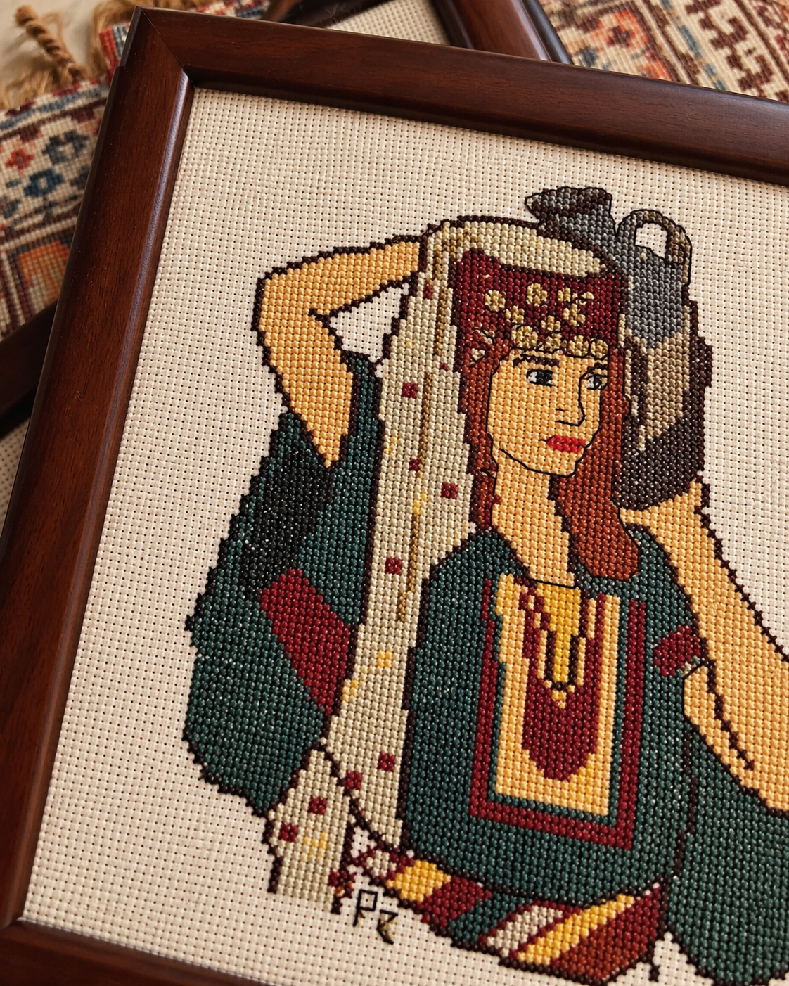 Palestinian Woman Tatreez Art - embroidery close up