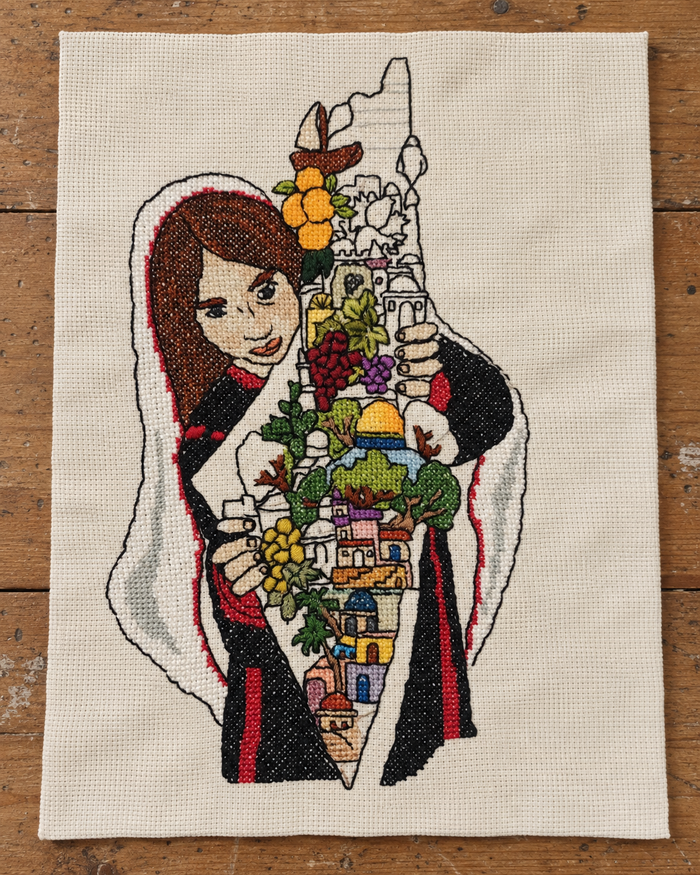 Palestinian Woman and Map Tatreez Art - product view