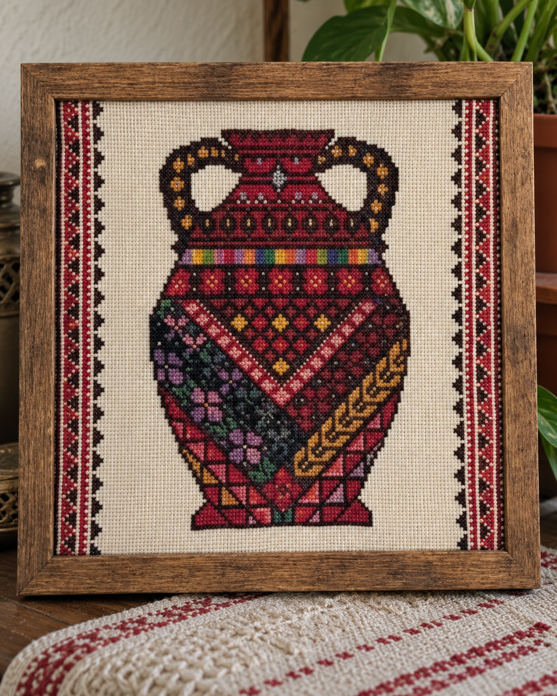 Palestinian Pot Tatreez Art - embroidery detail