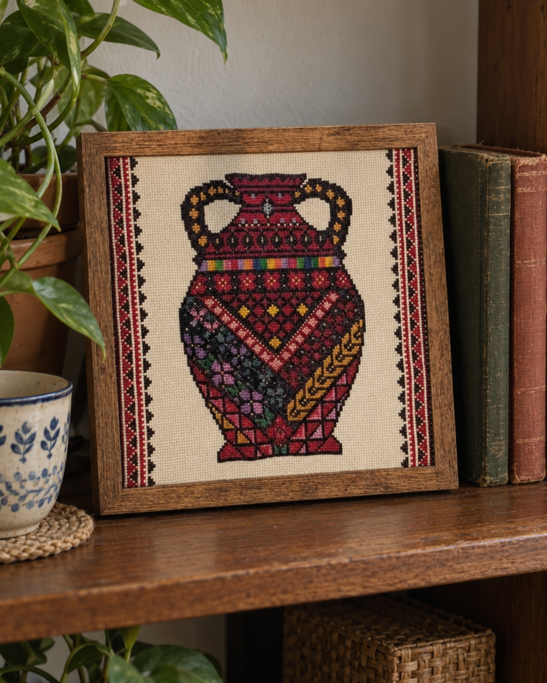 Palestinian Pot Tatreez Art - displayed at home