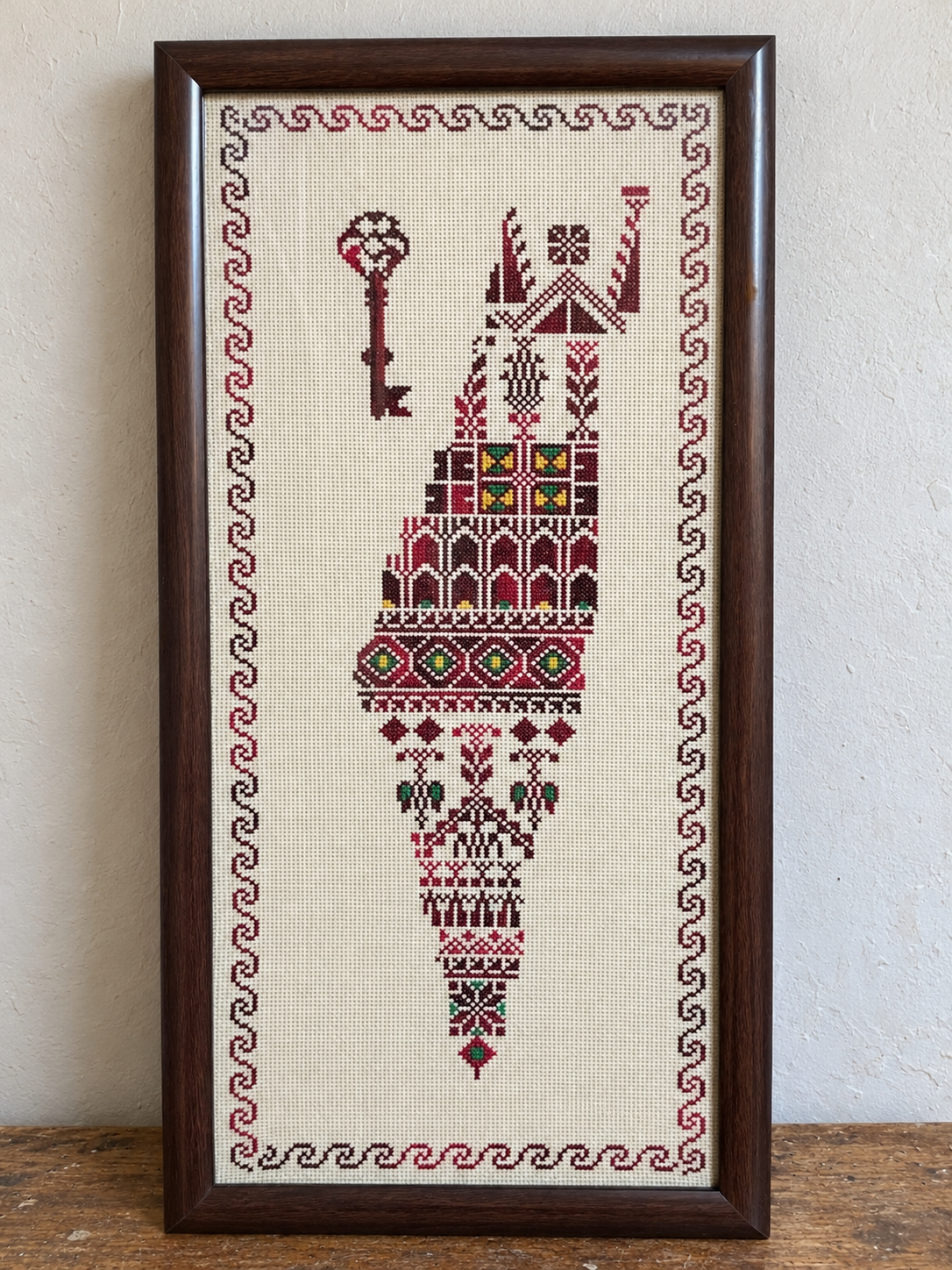Palestine Map and Key Tatreez Art - Burgundy - product view