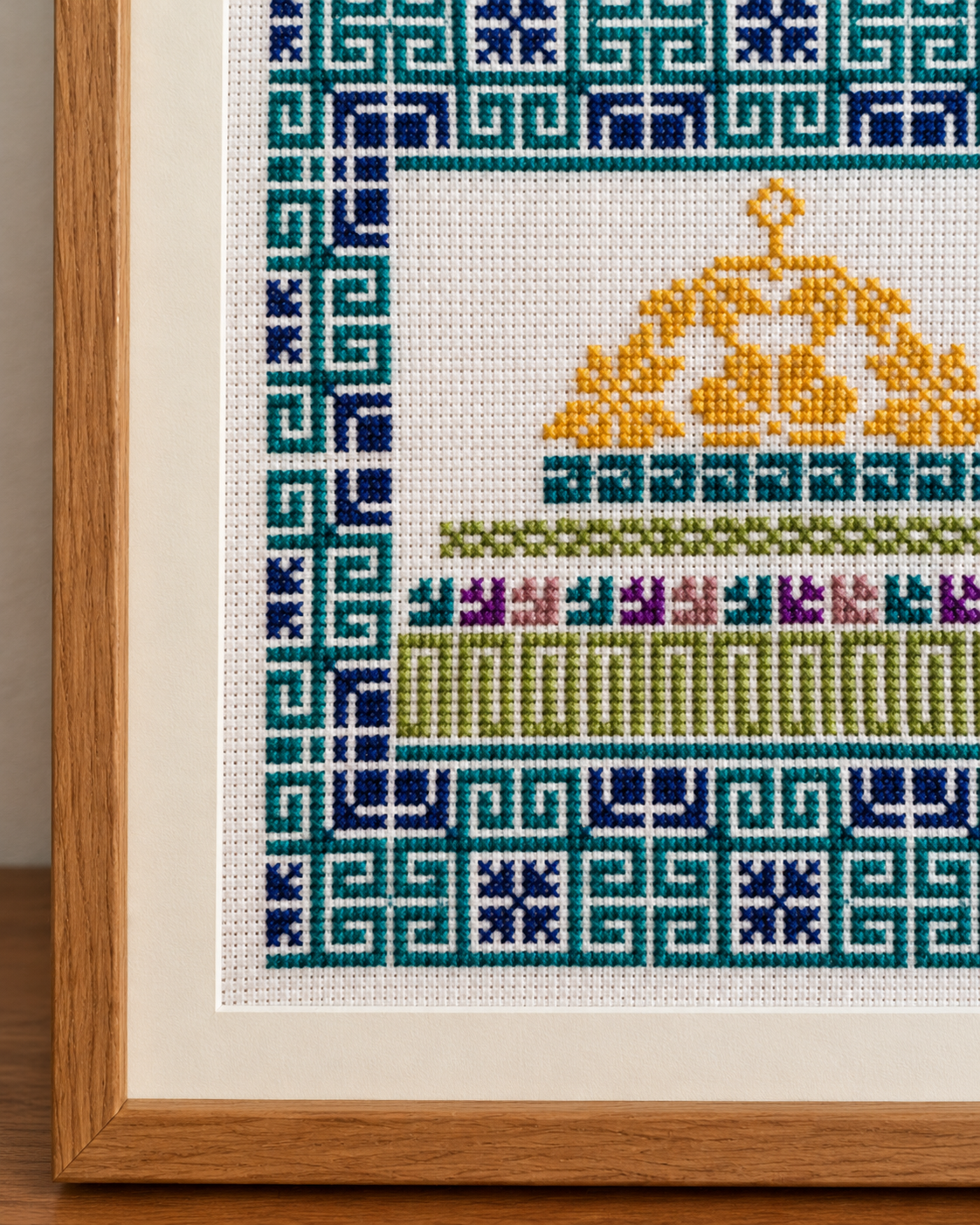 Dome of the Rock Framed Tatreez Art - embroidery close up