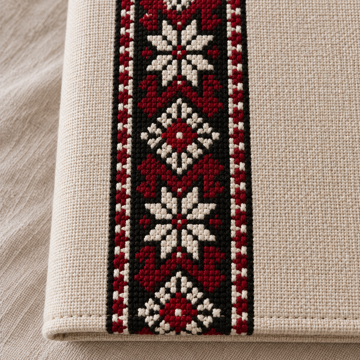 Star Tatreez Book Cover - Natural - tatreez stitching close-up