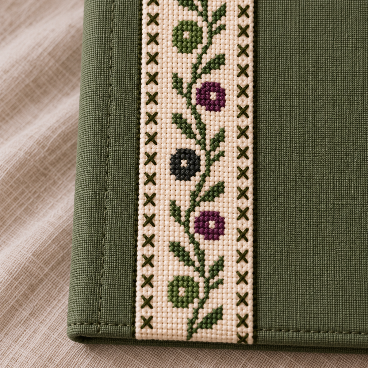 Olive Tatreez Book Cover - Olive - tatreez stitching close-up