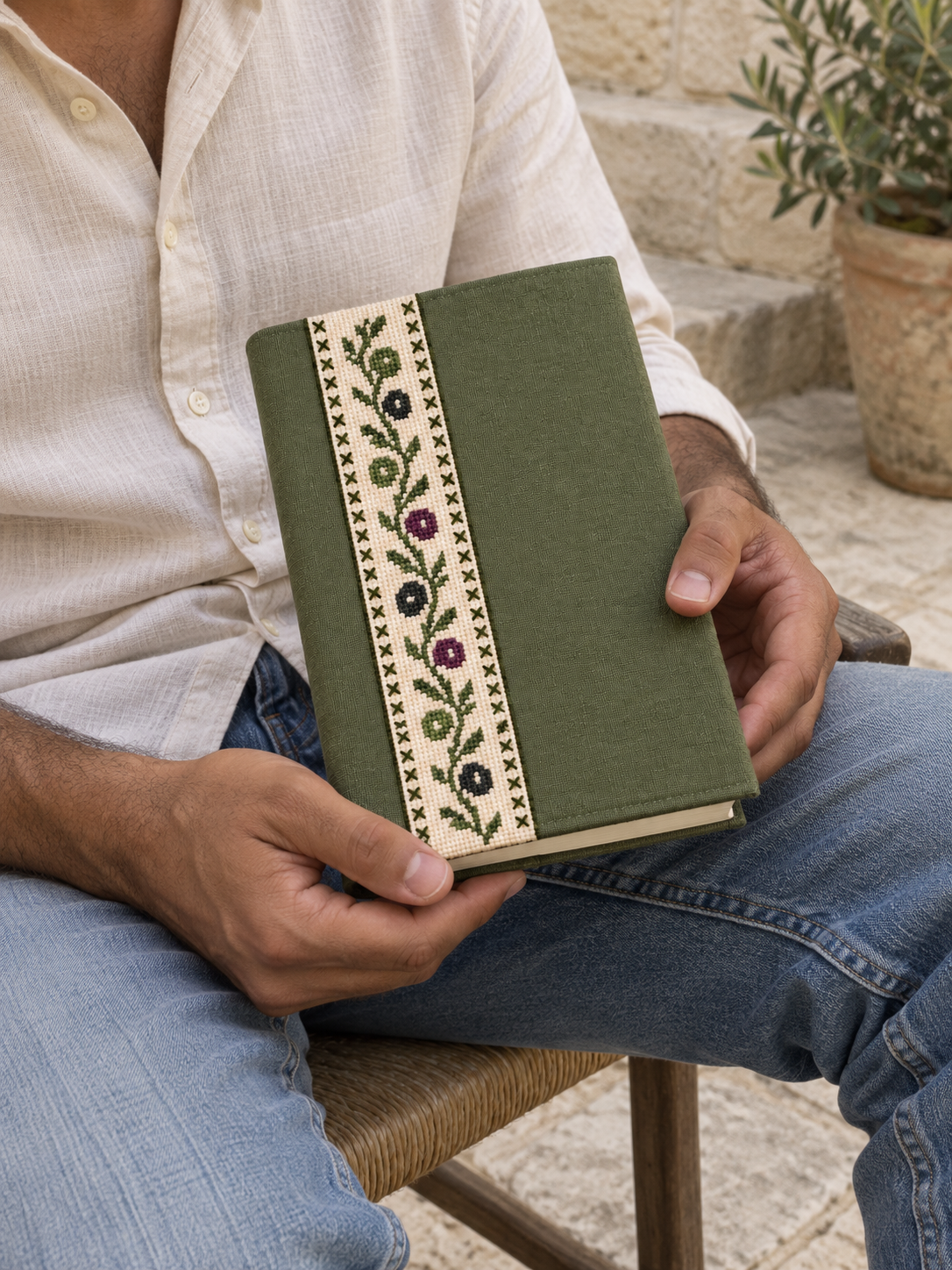 Olive Tatreez Book Cover - Olive - shown in use