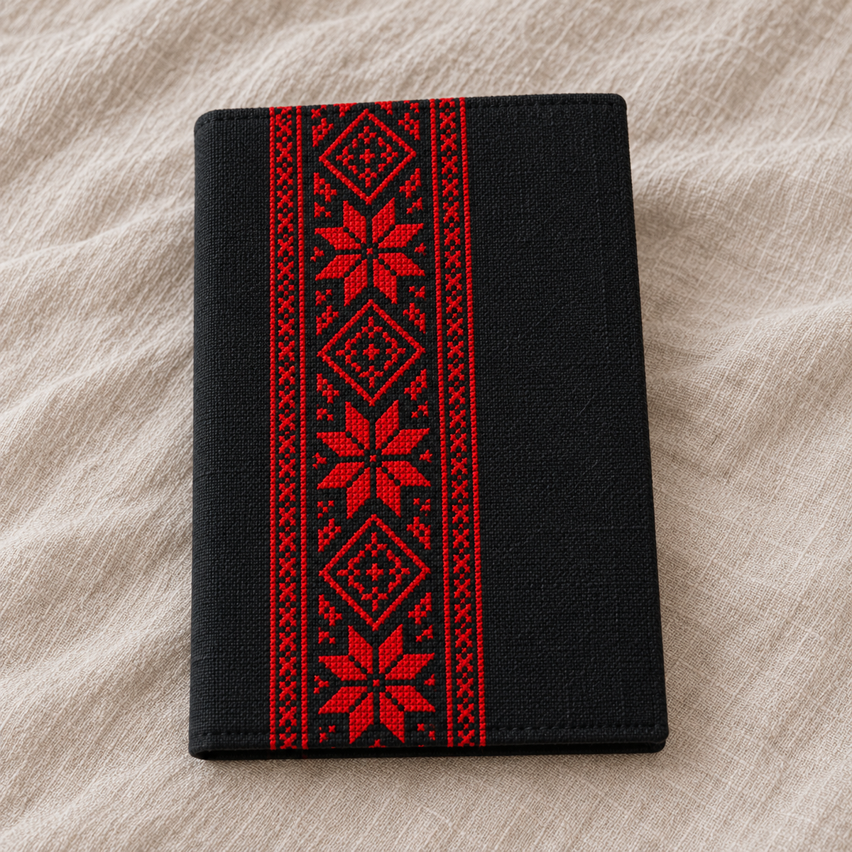 Red Geometric Tatreez Book Cover - Black - product view