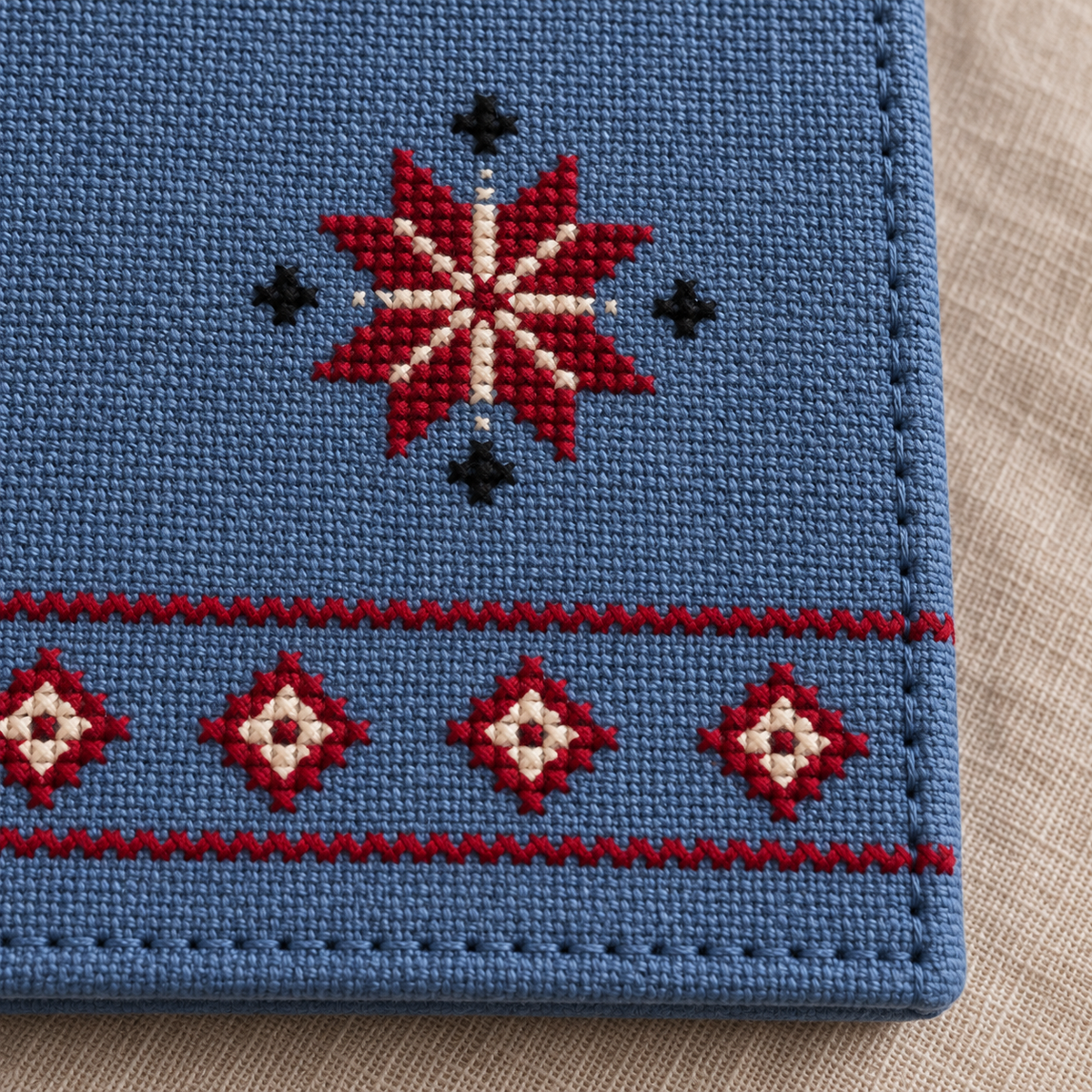 Single Star Tatreez Book Cover - Slate - tatreez stitching close-up