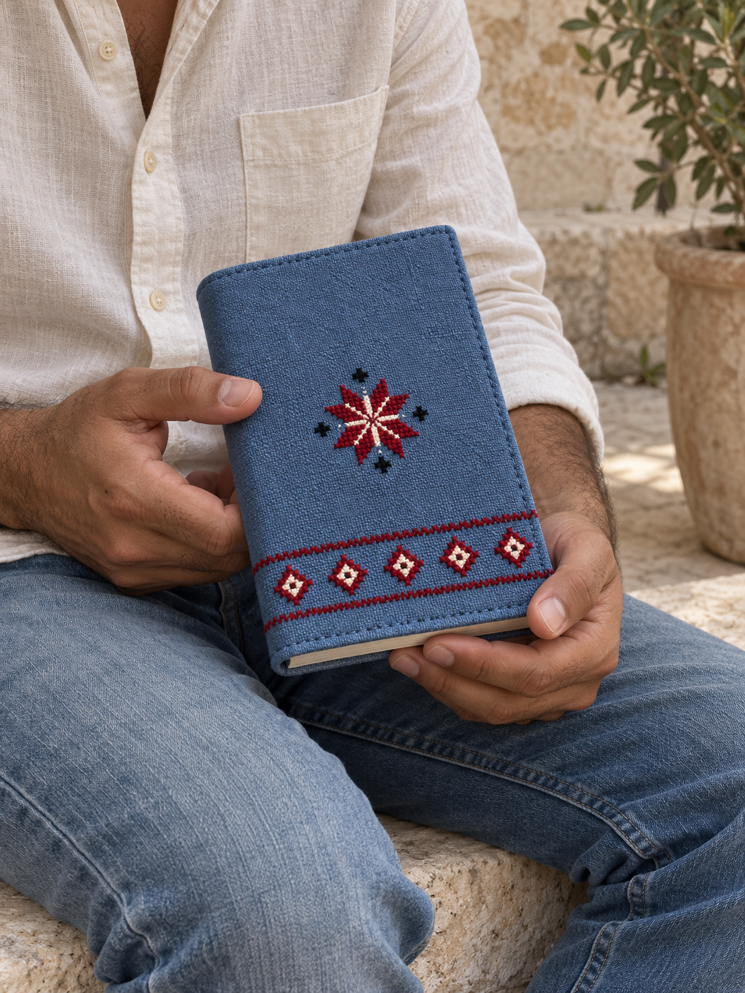 Single Star Tatreez Book Cover - Slate - shown in use