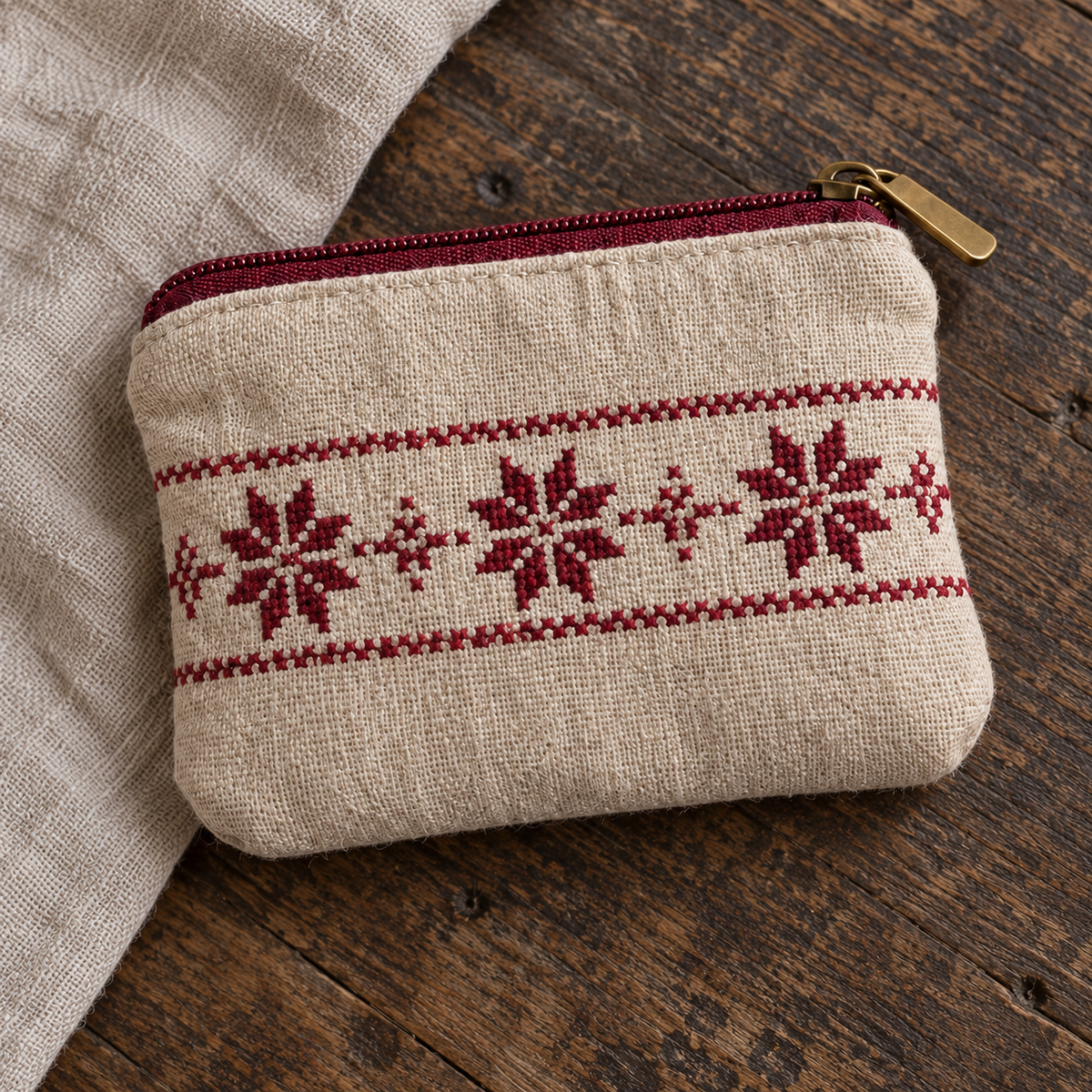 Burgundy Star Tatreez Linen Coin Purse - additional product view, digitally generated supplementary image