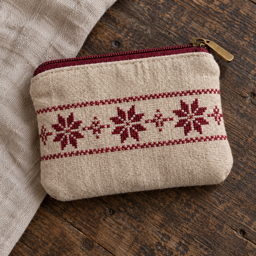 Burgundy Star Tatreez Linen Coin Purse - additional product view, digitally generated supplementary image