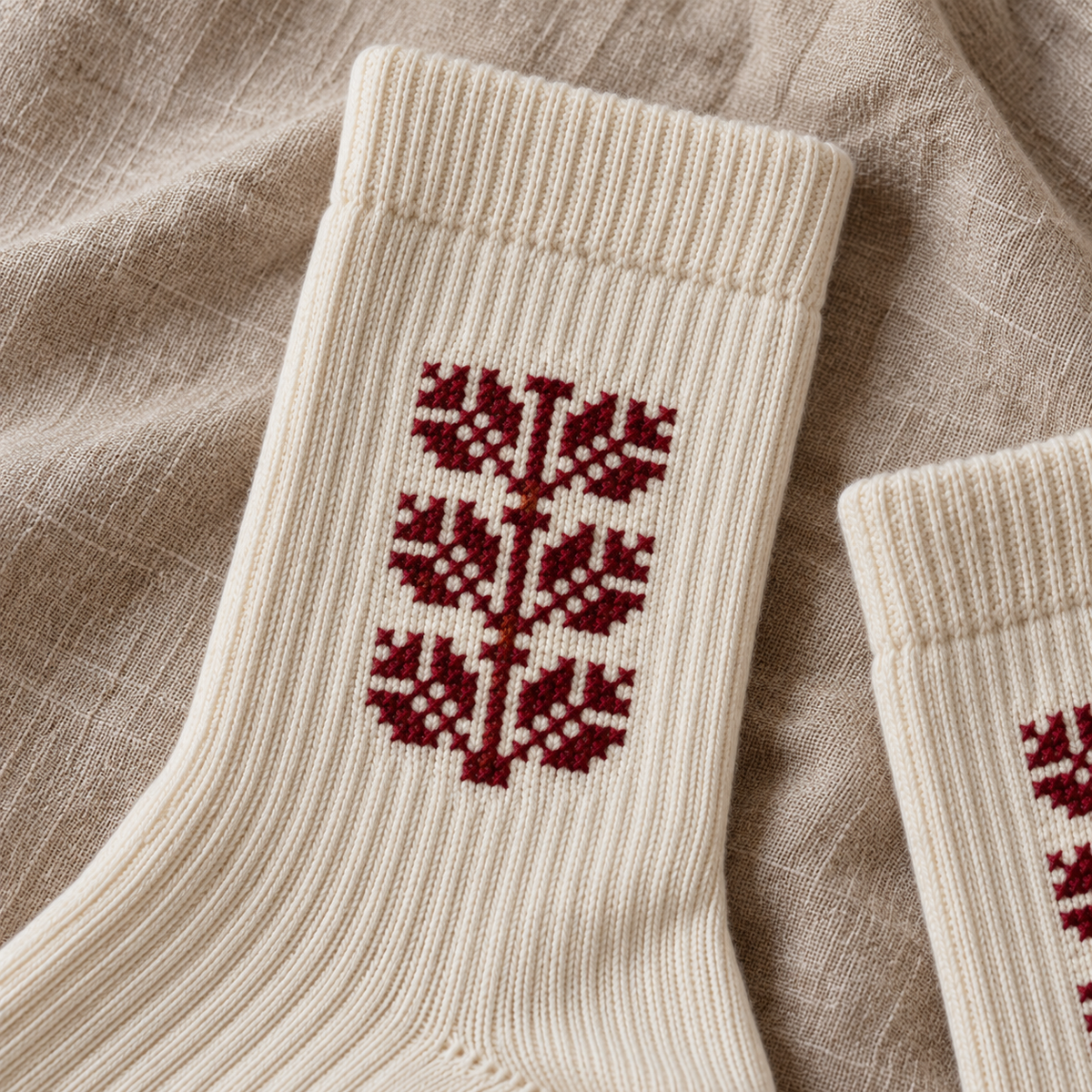 Coffee Bean Tatreez Socks - embroidery detail, digitally generated supplementary image