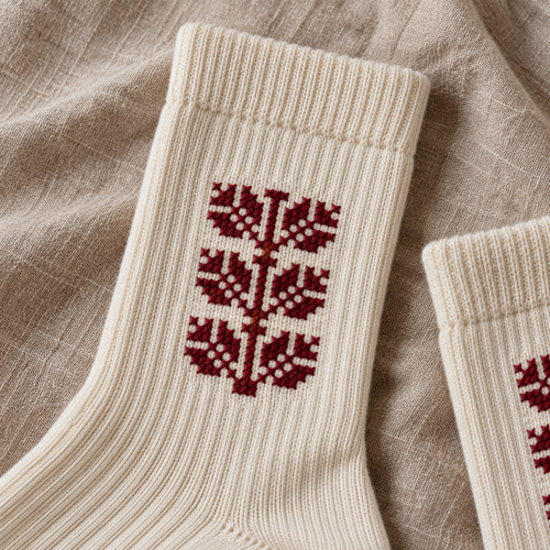 Coffee Bean Tatreez Socks - embroidery detail, digitally generated supplementary image