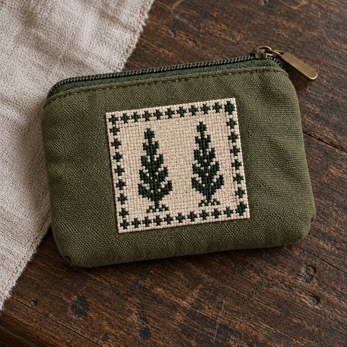 Cypress Tatreez Olive Canvas Coin Purse - additional product view, digitally generated supplementary image