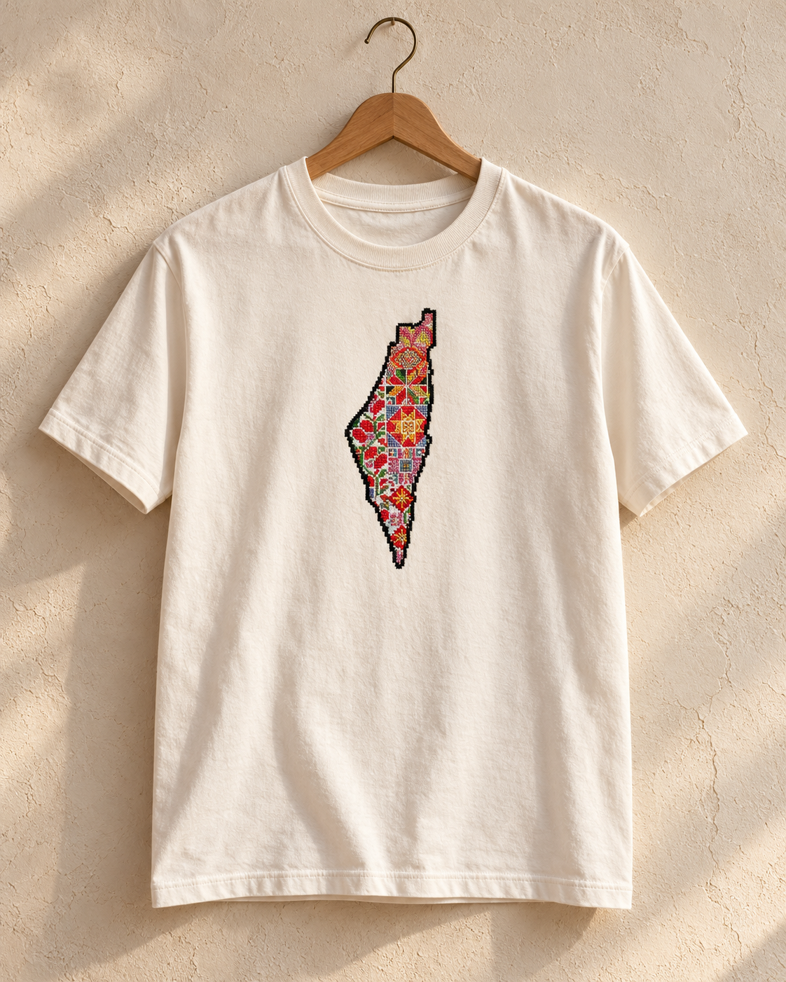 Floral Palestine Map Tatreez T-Shirt - Cream, main