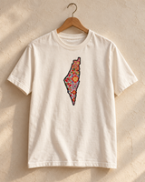 Floral Palestine Map Tatreez T-Shirt - Cream