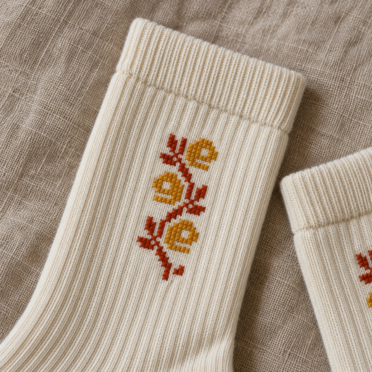 Jaffa Orange Blossom Tatreez Socks - embroidery detail, digitally generated supplementary image