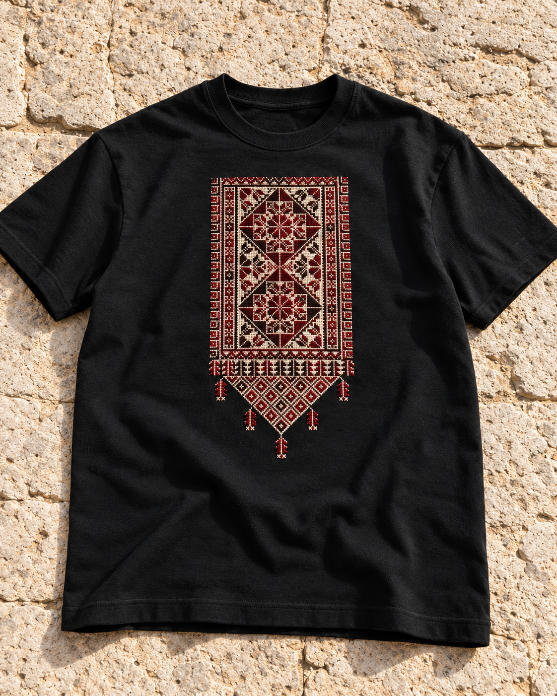 Medallion Tatreez T-Shirt - Black, flat lay