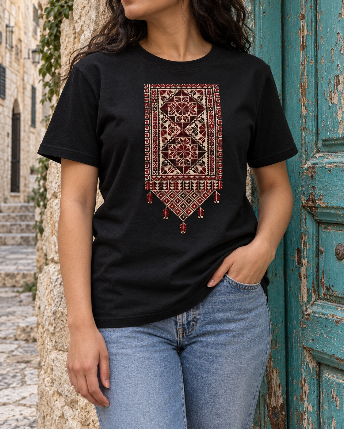 Medallion Tatreez T-Shirt - Black, model