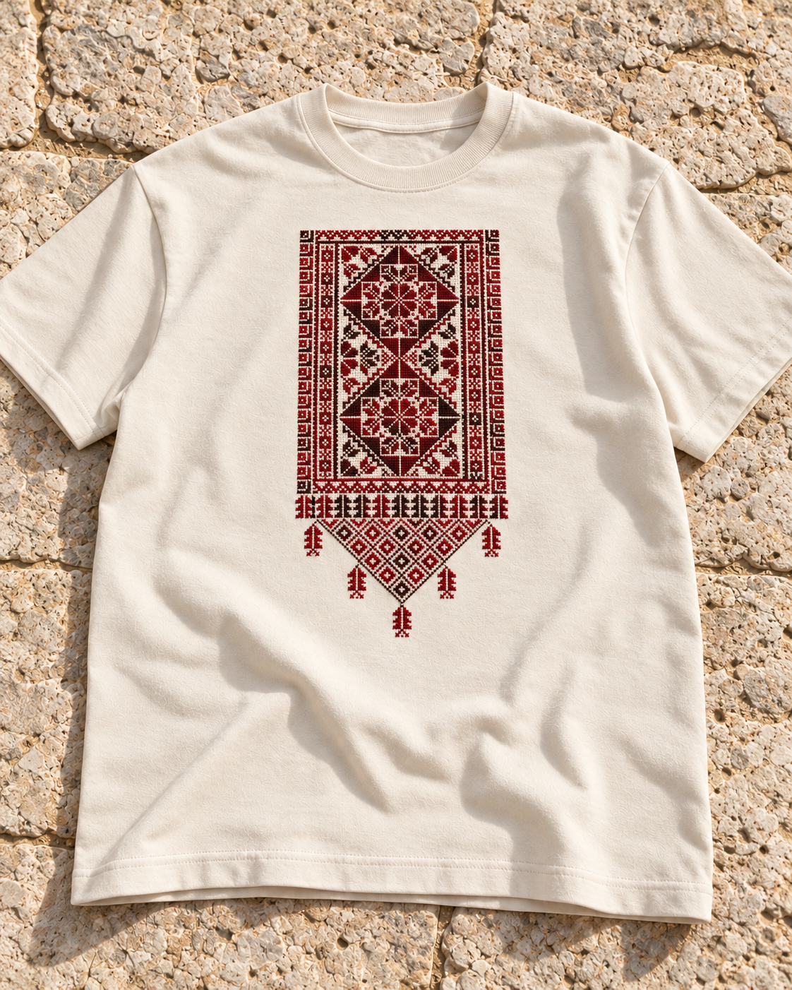 Medallion Tatreez T-Shirt - Cream, flat lay
