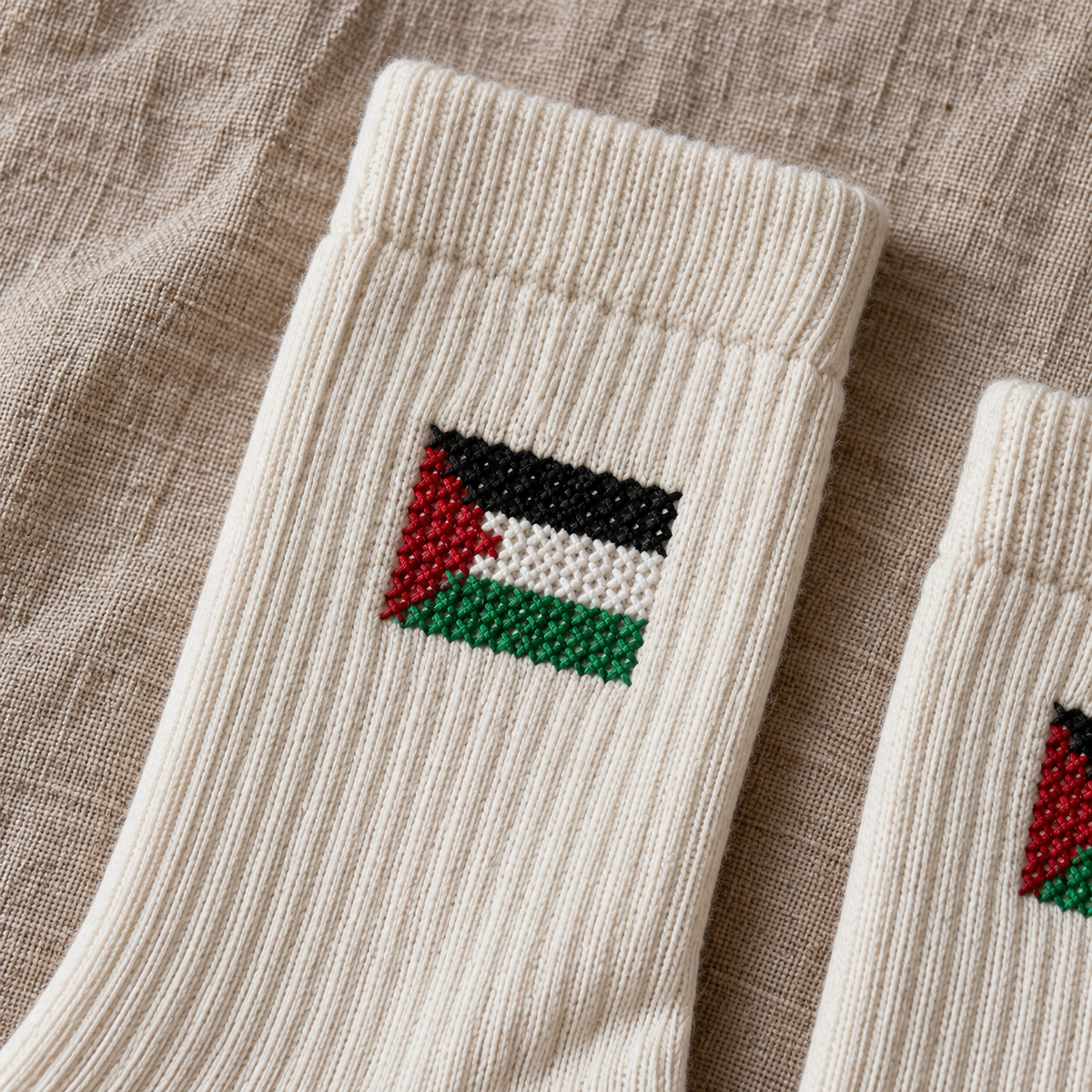 Palestine Flag Tatreez Socks - embroidery detail, digitally generated supplementary image