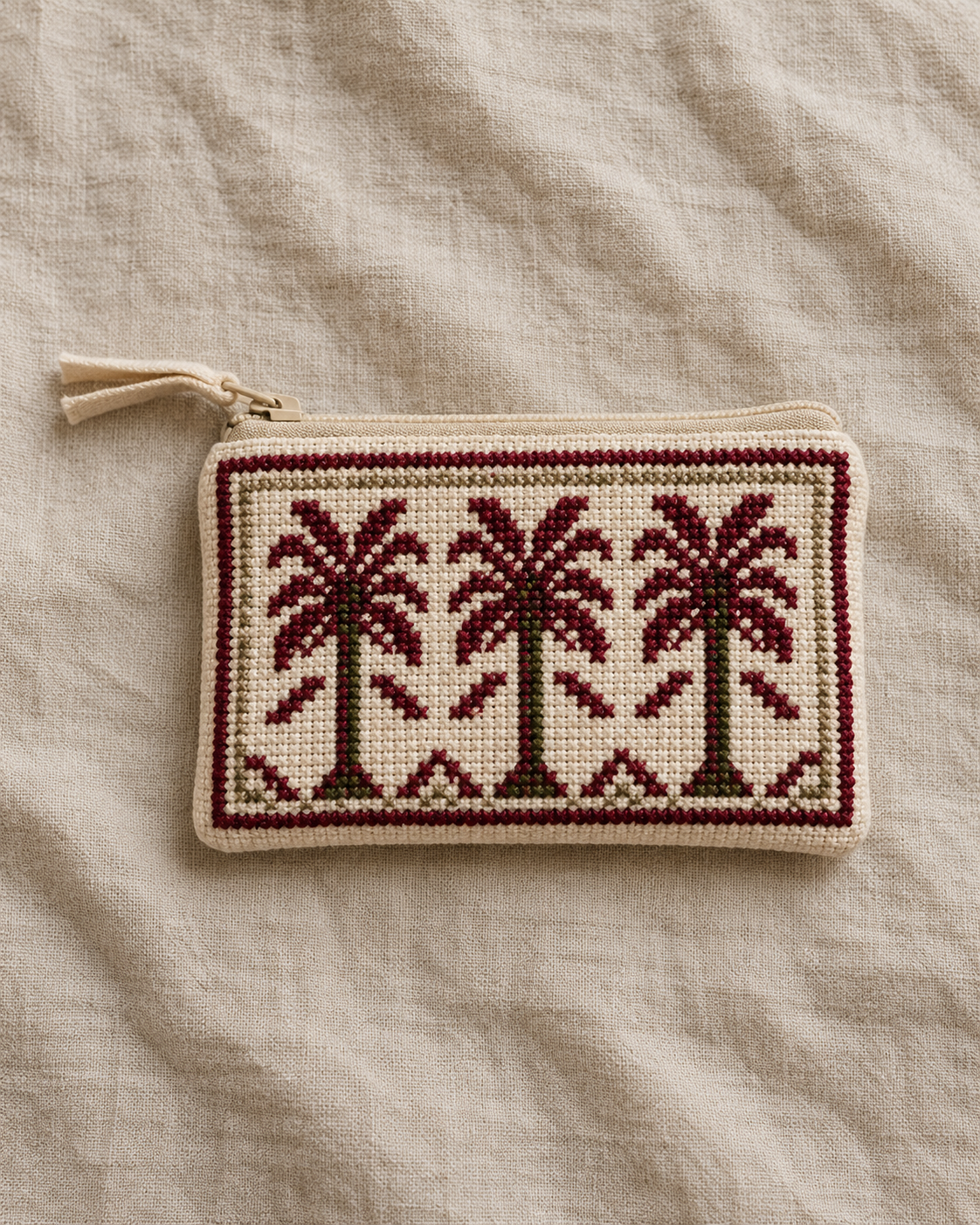 Design preview: palm cream tatreez zip purse