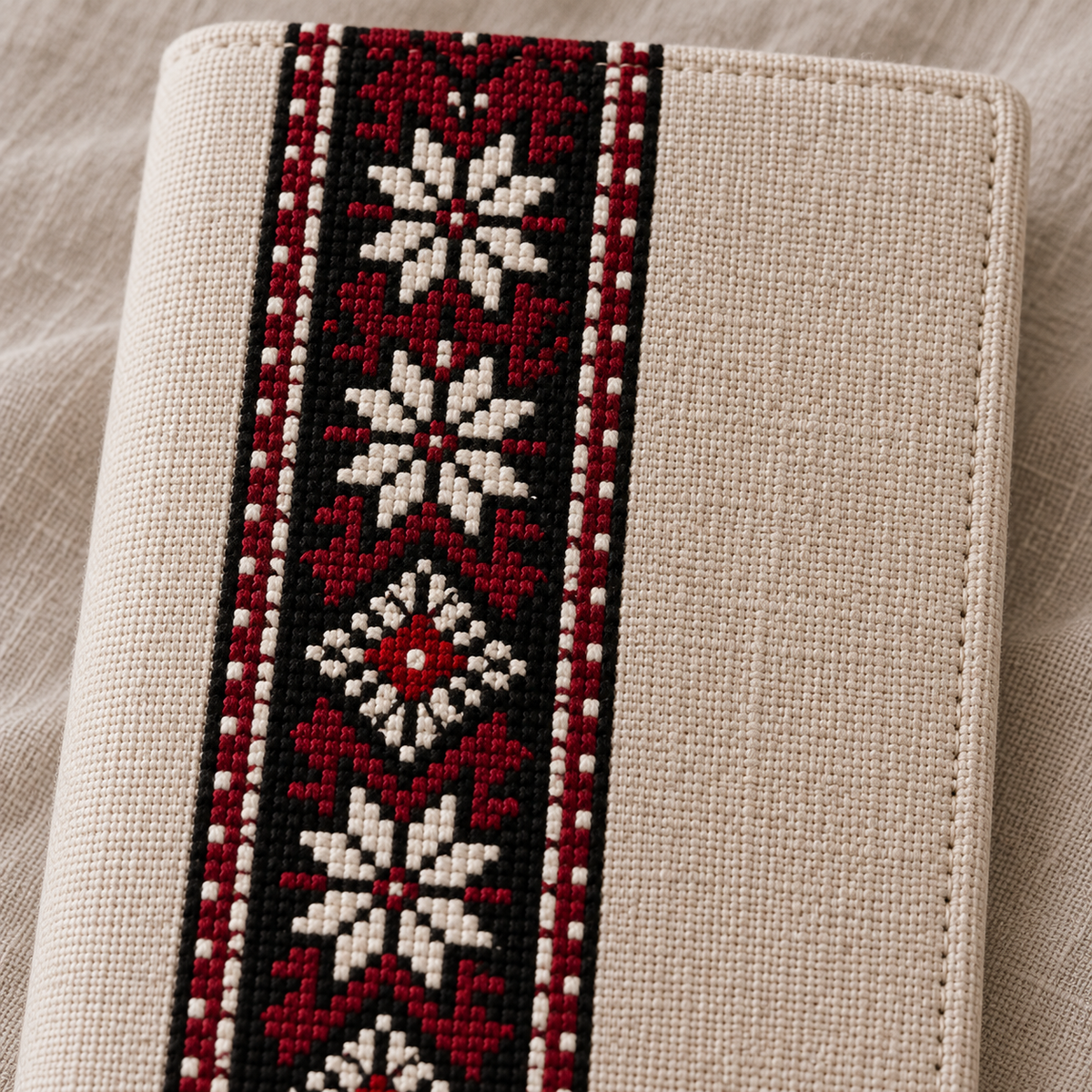 Star Tatreez Passport Cover - Natural - tatreez stitching close-up