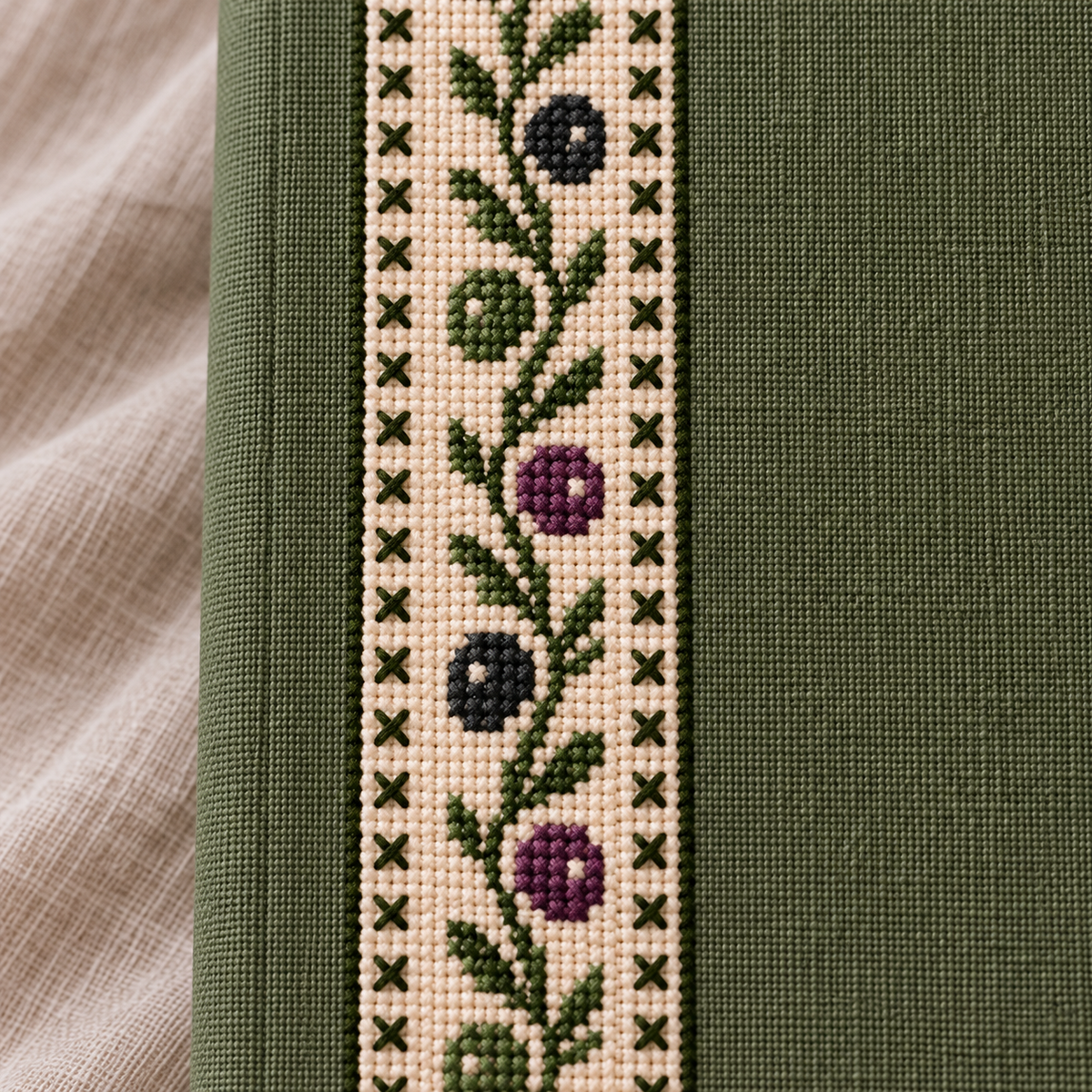 Olive Tatreez Passport Cover - Olive - tatreez stitching close-up