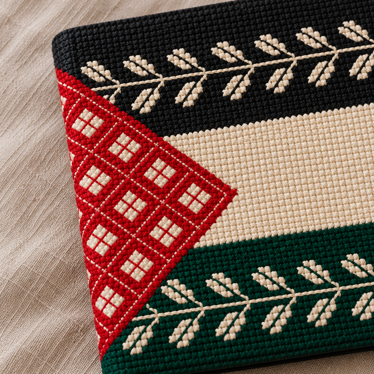 Palestine Flag Tatreez Passport Cover - tatreez stitching close-up