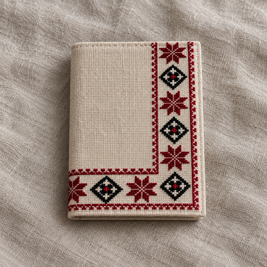 Corner Border Tatreez Passport Cover - Natural - product view