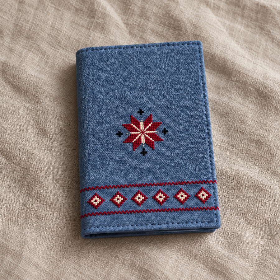 Single Star Tatreez Passport Cover - Slate - product view