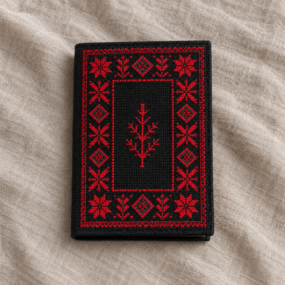 Red Border Tatreez Passport Cover - Black - product view