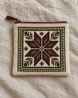 Burgundy & Olive Star Tatreez Zip Pouch