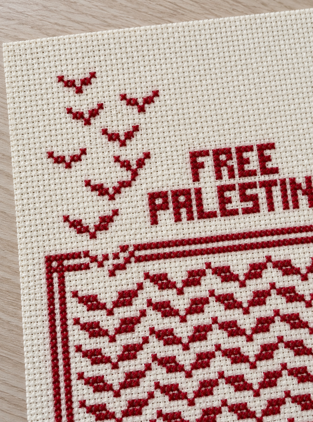 Free Palestine Birds Tatreez Art - Unframed - cross stitch detail