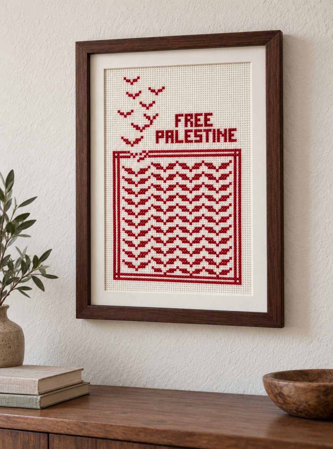 Free Palestine Birds Tatreez Art - Unframed - styled display