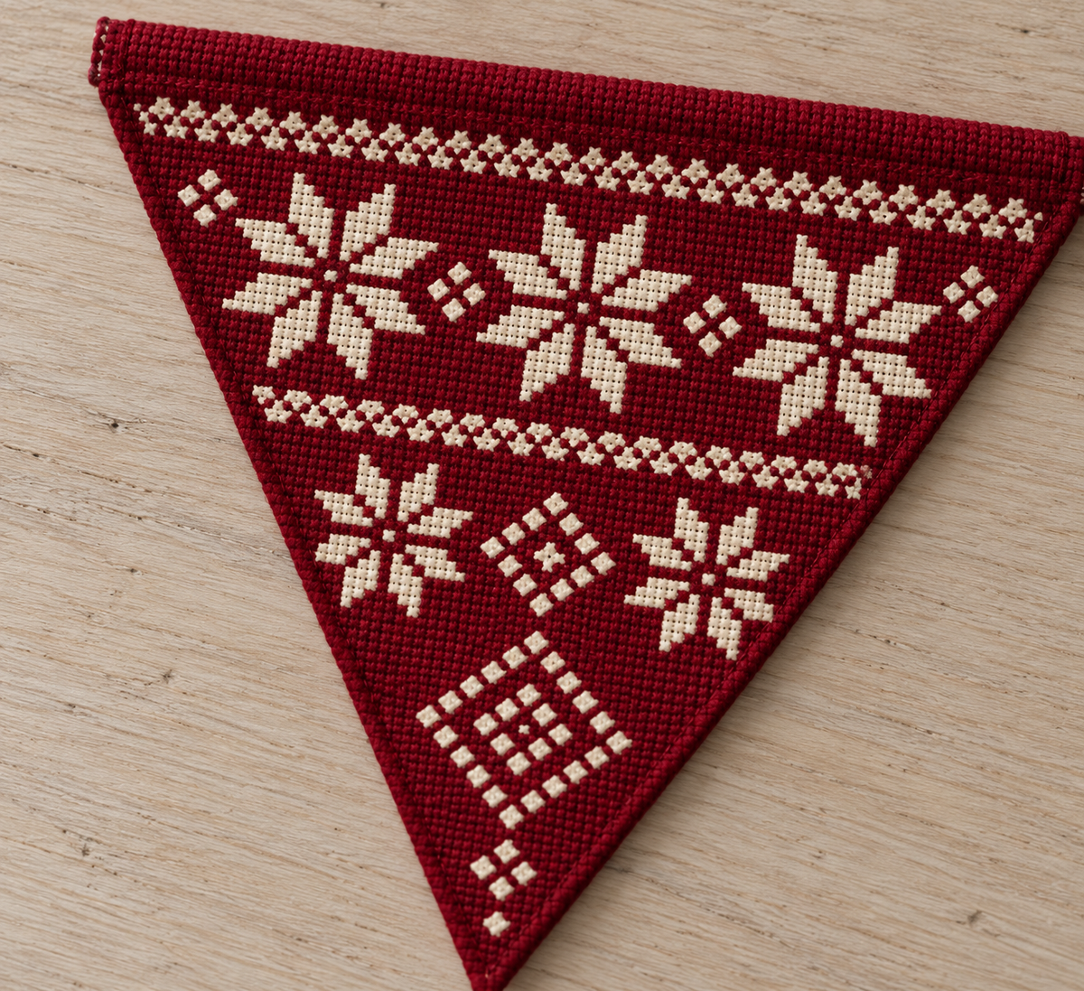 Red Triangle Star Tatreez Wall Hanging - cross stitch detail