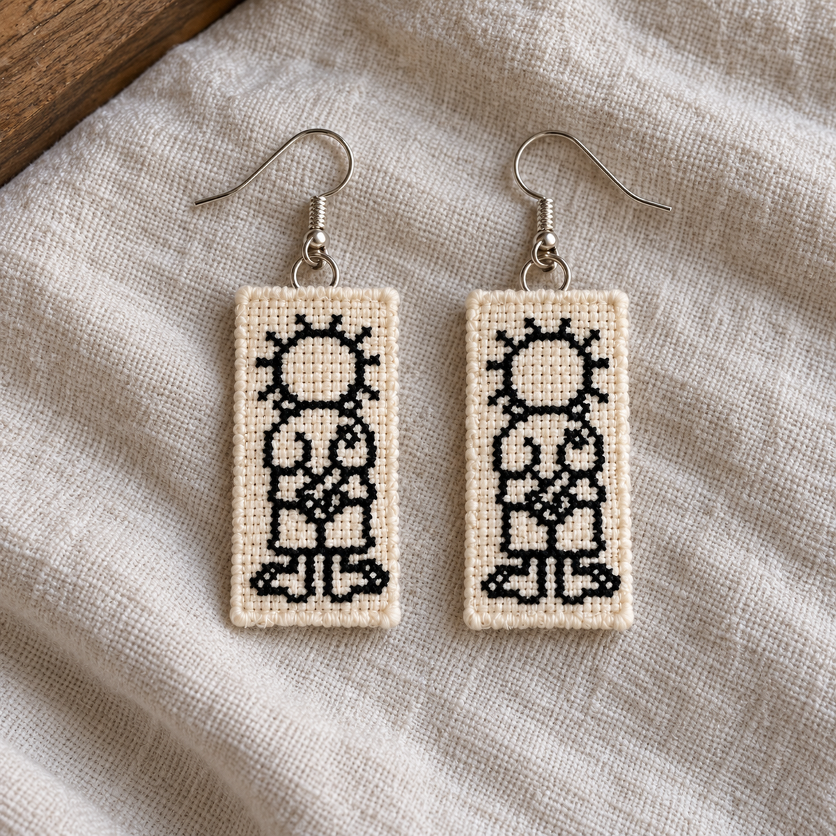 Handala Tatreez Earrings - pair on linen
