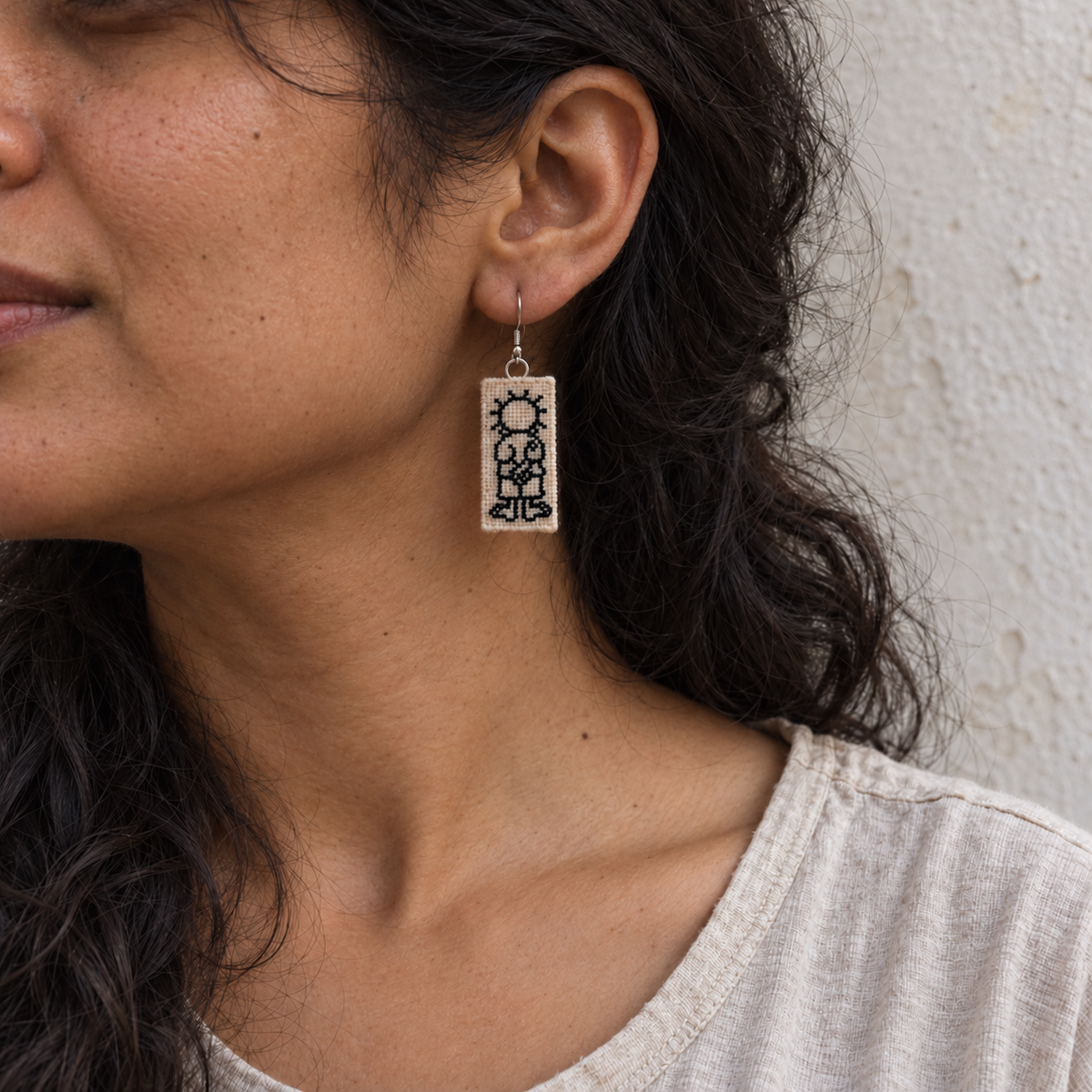 Handala Tatreez Earrings - worn view