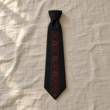 Burgundy Geometric Tatreez Tie - Black