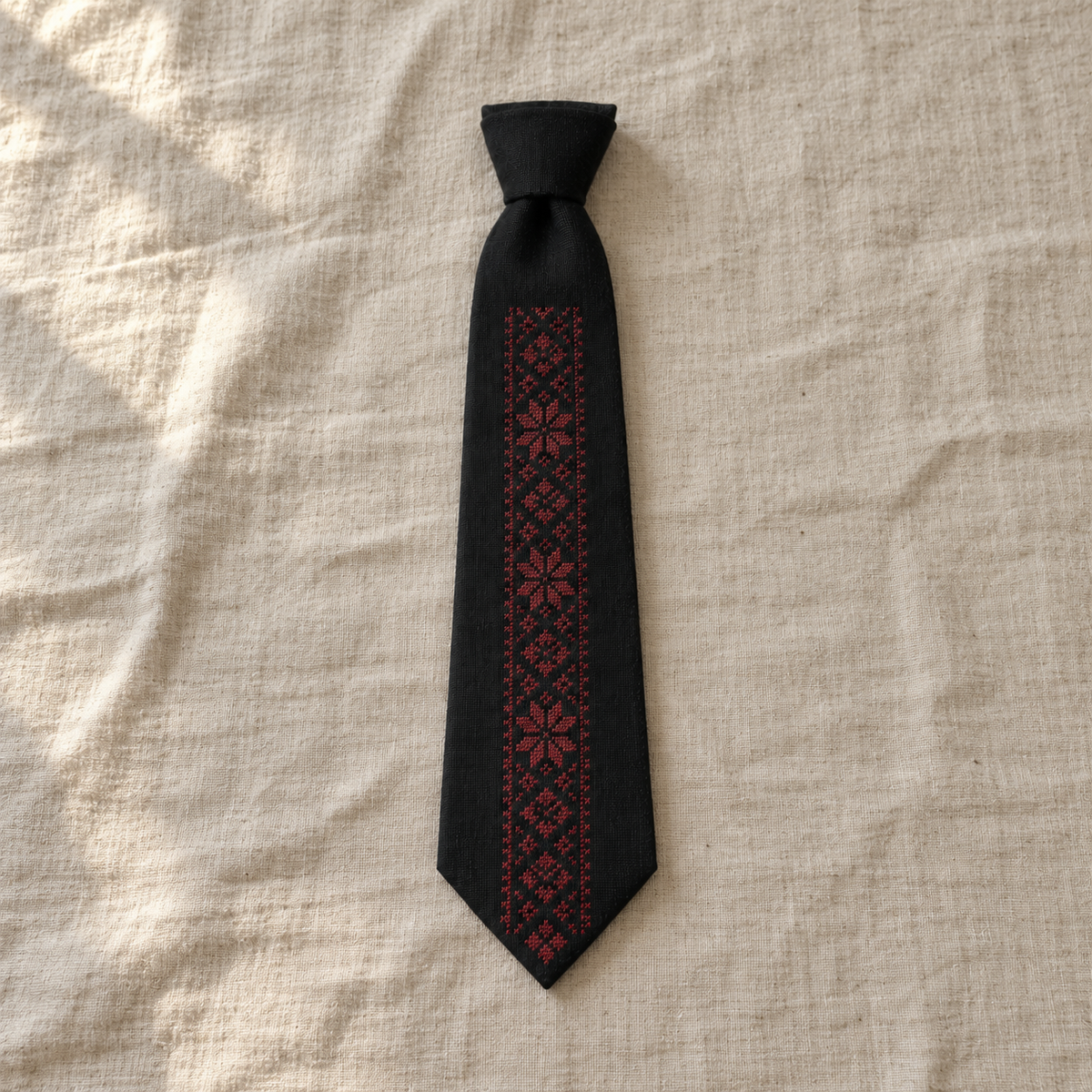 Burgundy Geometric Tatreez Tie - Black - main